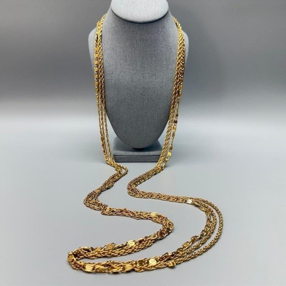 Monet Vintage Multi Strand Gold Tone Flapper Necklace 54" Opera Layering Chic - Picture 1 of 8